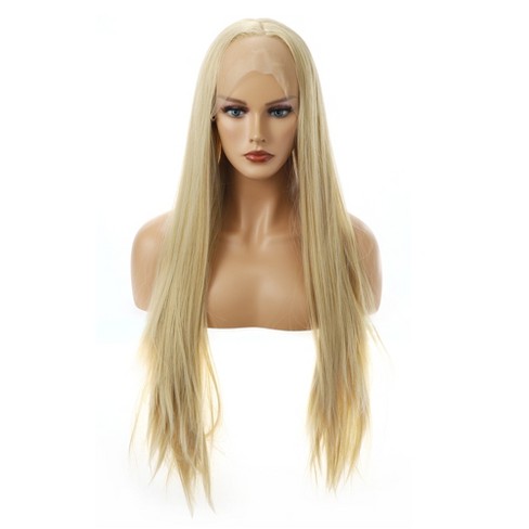 Unique Bargains Women Halloween Long Straight Hair Lace Front Wigs With Wig Cap 24 1pc Blonde Target