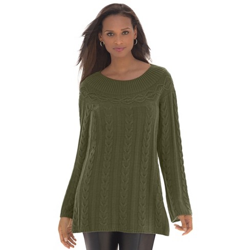 Jessica London Women's Plus Size Cable Sweater Tunic, 3x - Dark Olive ...