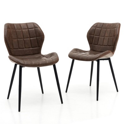 Tangkula Dining Chairs Set of 2 w/ Padded Back Metal Legs & 2 Adjustable Foot Pads