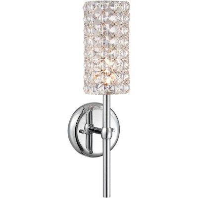 Vienna Full Spectrum Modern Wall Light Sconce Chrome Hardwired 16" High Fixture Clear Crystal Cylinder Bedroom Bathroom Hallway