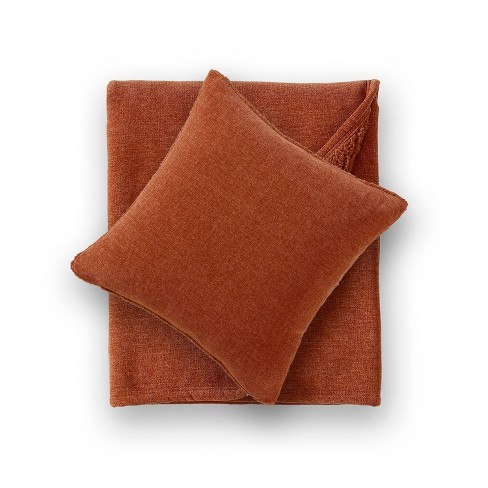 Orange throw blanket outlet and pillows