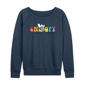 Women's - Peanuts - Snoopy's Beach Ball Lightweight French Terry Wide Neck Long Sleeve Shirt - 1 of 4
