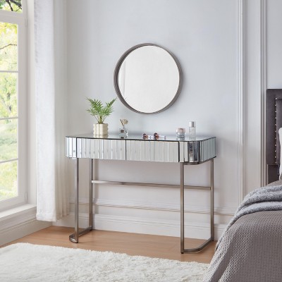 Whisen 39" Modern Mirrored Makeup Vanity Table with Stainless Steel Base and 2 Drawers