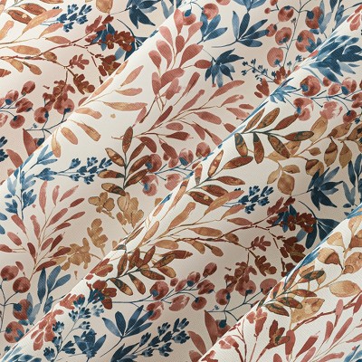 Indigo Blue Floral Botanical Print Room Darkening Grommet Curtain Panel