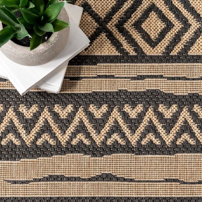 Charcoal Geometric Striped Synthetic Indoor/Outdoor Rug