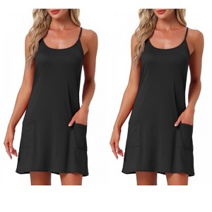 INSPIRE CHIC Women's 2 Pcs Sleeveless Racerback Midi Sleepdress Chemise Nightgowns with Pockets - 1 of 4