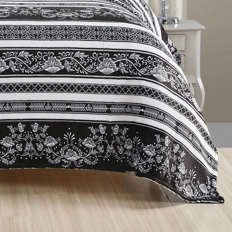 Plazatex Odelia Printed Luxurious Ultra Soft Lightweight Bed Blanket Black & White, 3 of 5
