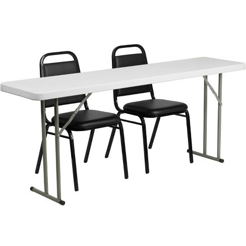 Emma And Oliver 6 foot Plastic Folding Training Table Set With 2 Trapezoidal Back Stack Chairs Target