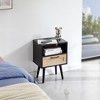 Lyngins Rattan Woven Side Table with Drawer, Storage End Table Living Room with Solid Wood Legs, 15.75" Bedroom Nightstand, Small Table Sofa Table - 2 of 4