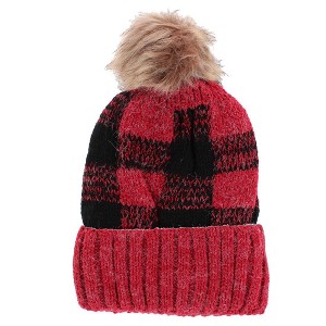 CTM Women's Buffalo Plaid Knit Winter Beanie Hat with Synthetic Pom - 1 of 2