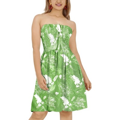 HAPPY BAY Women's Tube Dress Boho Mini Top One Size Hibiscus Green