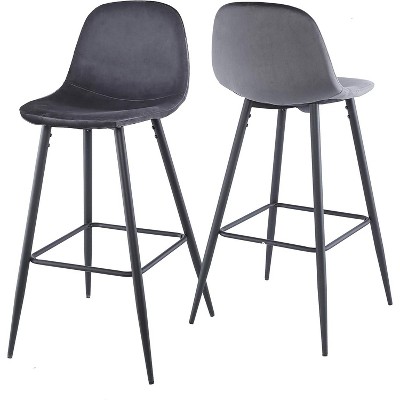 Hybition Bar Height Bar Stool with Back Stools ,Metal Legs and Footrest, Modern Upholstered Velvet Counter bar Chairs,Industrial Pub Chairs,Set of 2