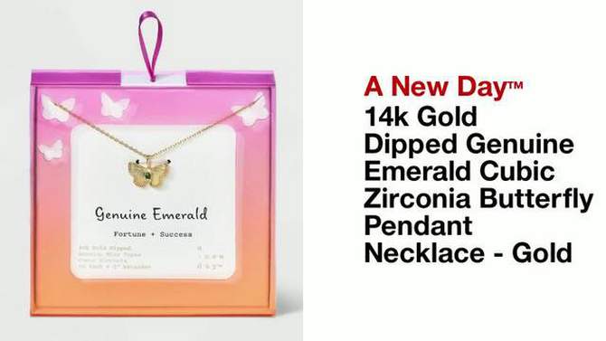 14k Gold Dipped Genuine Emerald Cubic Zirconia Butterfly Pendant Necklace - A New Day&#8482; Gold, 2 of 6, play video