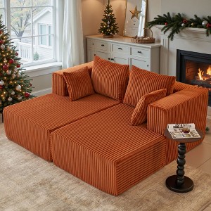 JOYRACER Oversized Chaise Lounge Chair, Corduroy Upholstered Sleeper Sofa with 4 Throw Pillows and Wide Armrest for Living Room - 1 of 4