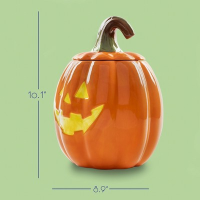100 North Dolomite Ceramic 10.5 x 7.9 Halloween Cookie Jar with Airtight Lid: Kitchen Canisters, Pet Treat Containers & Fall Candy Dish, Pumpkin — фото 2