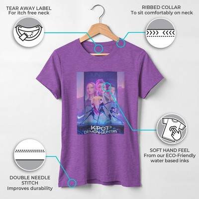 KPop Demon Hunters Girls' KPop Demon Hunters HUNTR/X World Tour Poster T Shirt - Purple Berry - Medium — фото 3
