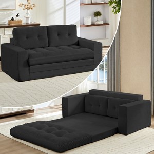 Mjkone 71'' 2-in-1 Convertible Futon Sofa Bed, Corded Fabric Foldable Tufted Buttons Loveseat Sleeper Sofa,Space-Saving - 1 of 4