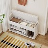 KTMBDW 39" Shoe Storage Bench with Cushion, Entryway Bench with Lift-Top Storage Box and 2 Tiers Open Shoe Rack for Entryway, Bedroom, White - 3 of 4