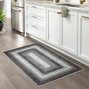 Washable Rug, Machine Washable Rugs for Bedroom, Braided Print Floor Cover, Rustic Low Pile Accent Carpet for Living Room Office, Black - 1 of 4