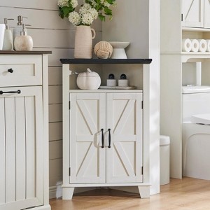 SinCiDo Bathroom Corner Cabinet w/Barn Door & Adjustable Shelf, Farmhouse Small Storage Cabinet for Bathroom, Living Room - 1 of 4