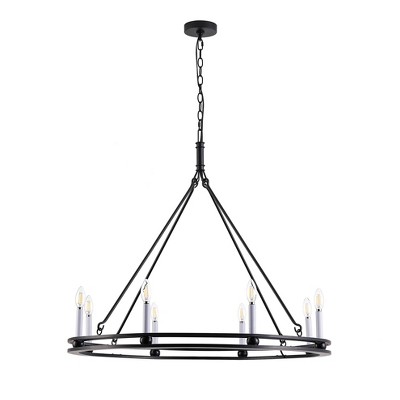 8-Light Black Wagon Wheel Chandelier Farmhouse Industrial Light Fixture for Dining Room or Foyer