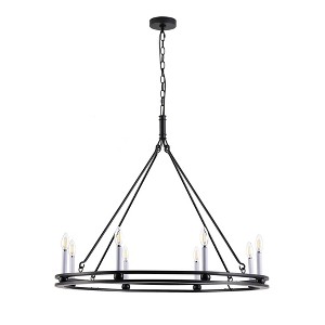 8-Light Black Wagon Wheel Chandelier Farmhouse Industrial Light Fixture for Dining Room or Foyer - 1 of 4