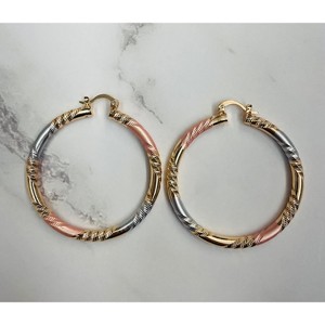RMZ GOLD NYC 18K Gold Tri-Color Twist Diamond-Cut Hoop Earrings – 50mm - 1 of 3