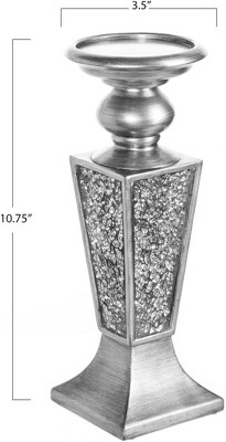 Silver Crackled Mosaic Polyresin Candlestick Set