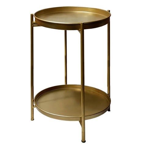 The Urban Port 20 High Round Side End Table With 2 Tier Iron Frame Matte Gold Target