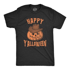 Mens Happy Y'alloween T Shirt Funny Halloween Jack-O-Lantern Cowboy Graphic Novelty Tee - Crazy Dog Men's T Shirt - 1 of 4