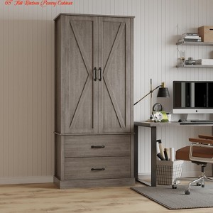 Dining Room Farmhouse Kitchen Pantry Cabinet,Wood Kitchen Cabinet w/ Barn Door,Drawers and Adjustable Shelf,Versatile Storage - 1 of 4