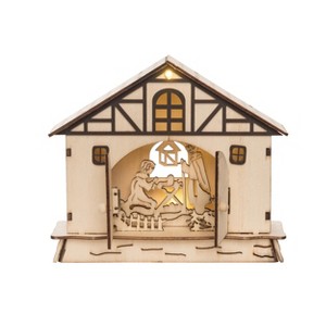 Transpac Wood 7 in. Brown Christmas Laser Cut Nativity Scene - 1 of 4
