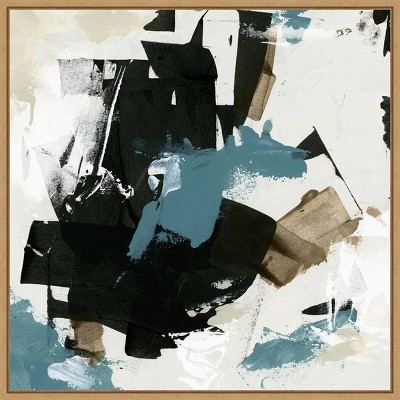 Scraped Teal I Abstract Canvas Print with Maple Frame