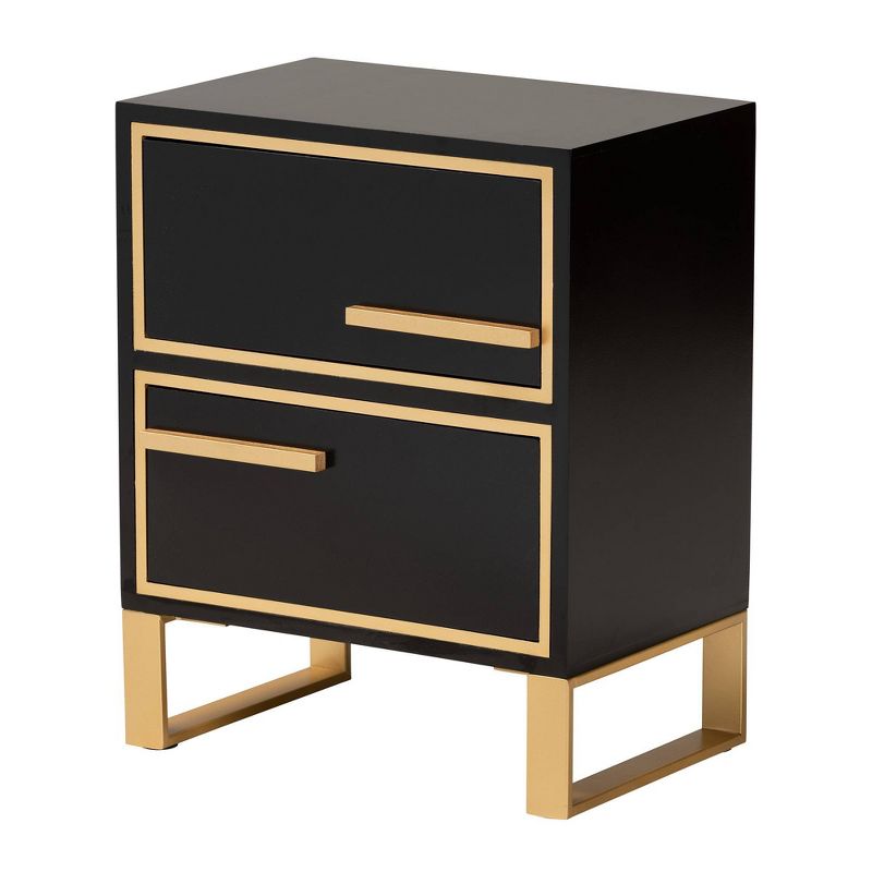 Giolla Wood and Metal 2 Drawer End Table Black/Gold - Baxton Studio, 3 of 12