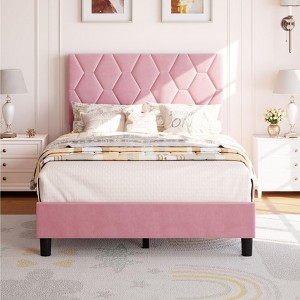 Platform Bed Frame with Upholstered Headboard, Wood Slats Support, No Box Spring Needed, Noise-Free & Easy Assembly - 1 of 4