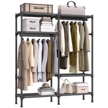 SONGMICS Heavy Duty Clothes Rack 65 Inch Freestanding Portable Wardrobe with Hanging Rails and Shelves Total Load 242 lb Black