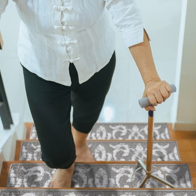 Red and White Floral Anti-Slip Carpet Stair Treads, 9'' x 28''