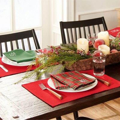 Festive Red and Green Cotton Holiday Placemat and Napkin Set