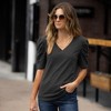 Amaryllis Women's V-Neck Puff Sleeve Tee with Gathered Shoulder Detail Relaxed Fit  Stretch Fabric - 2 of 4