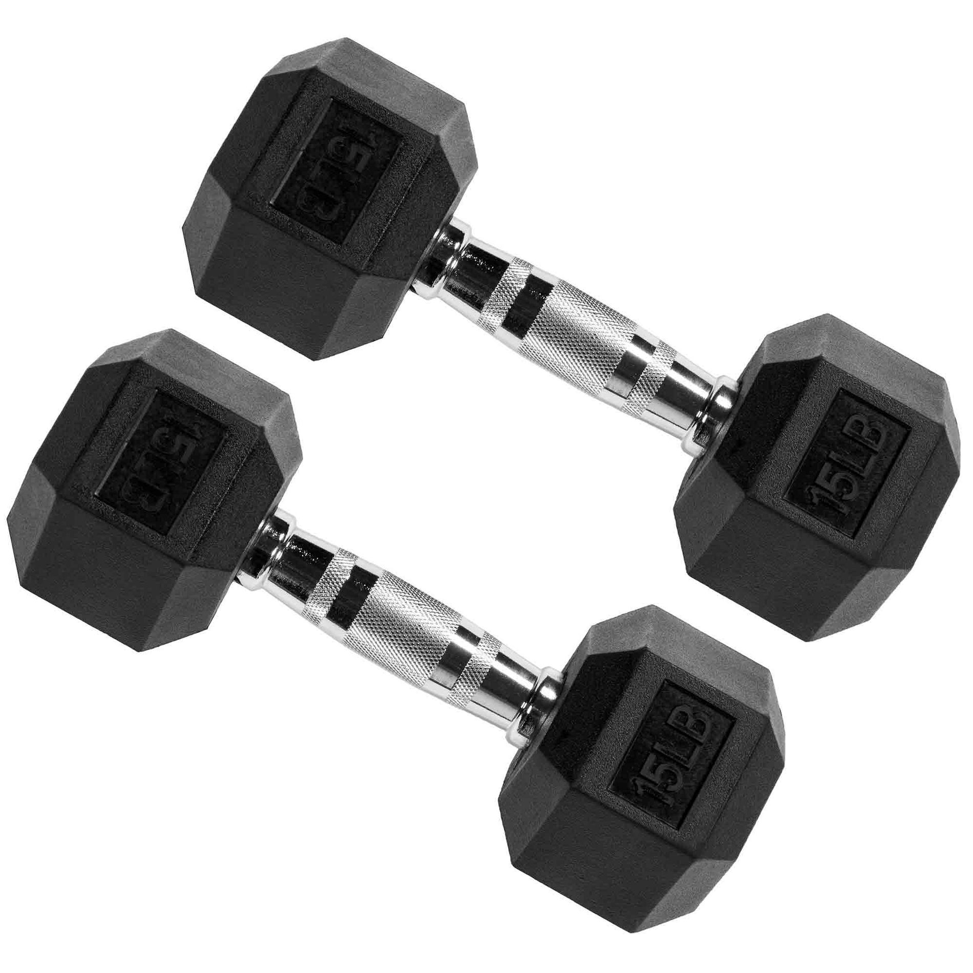 Signature Fitness Hex Dumbbells Non-Slip Free Weights Full Body Strength Training Home Gym Workout Equipment Set, 15 Pounds, Black