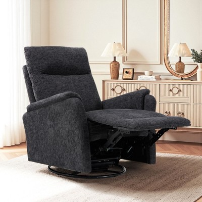 Swivel Rocking Recliner - Darkgrey, Fabric Upholstery, Footrest, High Back, Wide Cushion, Metal Base – Ideal for Living Room, Nursery.