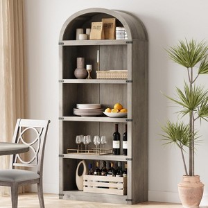 Farmhouse 5 Shelf Bookshelf Display Storage Rack Wooden Bookshelves for Home Office,gray - 1 of 4