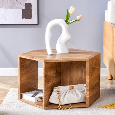 Sapphtopaz Coffee Table Living Room Furniture Hexagon Column Coffee Table Center Table Coffee Bar with Storage Shelf for Home Small Space
