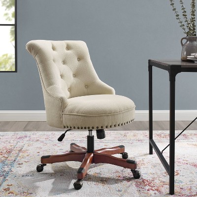 Beige Fabric Ergonomic Swivel Office Chair with Wood Base