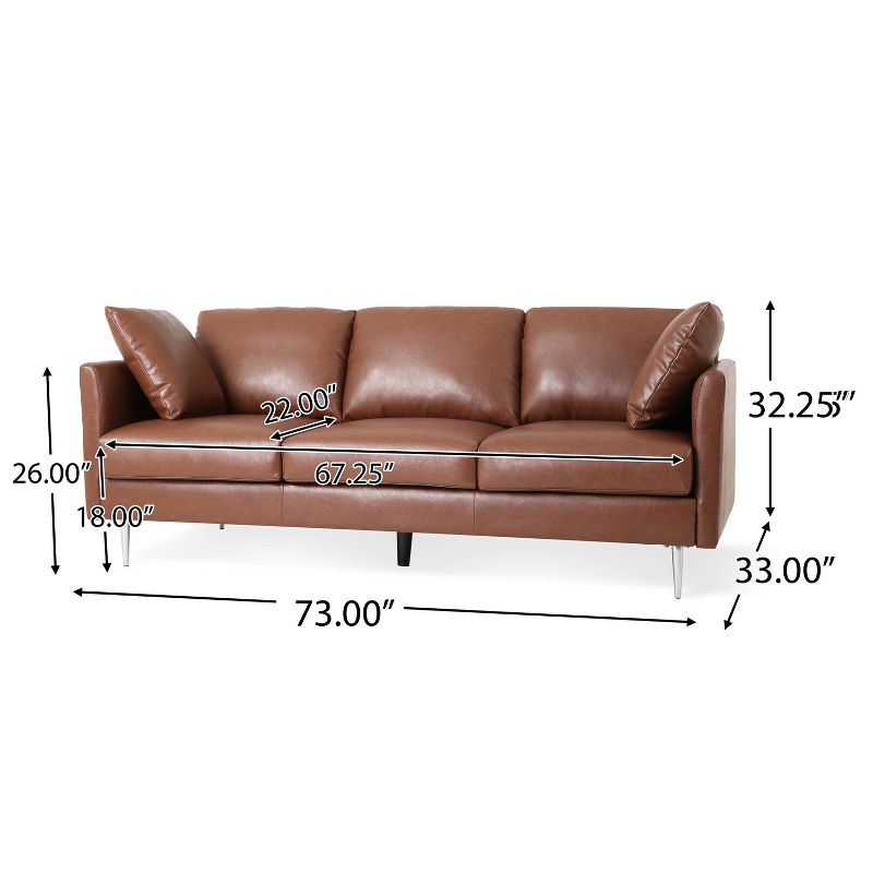 Brockbank Modern Faux Leather 3 Seater Sofa with Pillows - Christopher Knight Home, 4 of 12