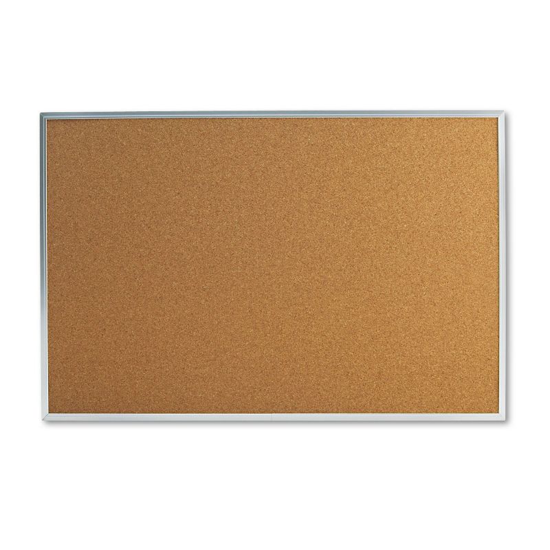 UNIVERSAL Bulletin Board Natural Cork 36 x 24 Satin-Finished Aluminum Frame 43613, 1 of 8