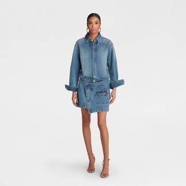 KBB by KAHLANA Women's Long Sleeve 'The Asymm Denim Dress' - Medium Wash XS