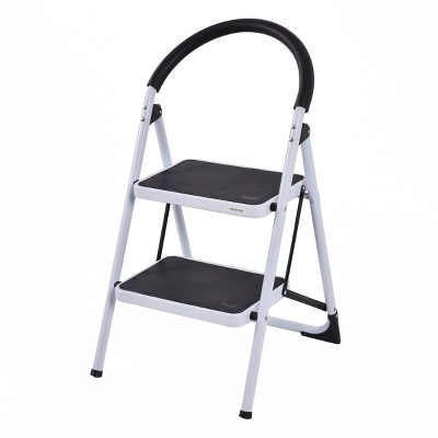 Heavy Duty White and Black 2-Step Foldable Ladder