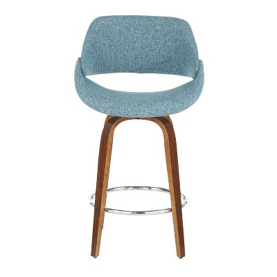 Set of 2 Blue Swivel Mid-Century Modern Counter Stools