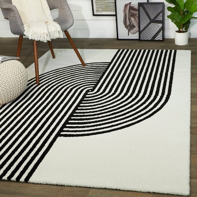 Black and White 8' x 10' Art Deco Synthetic Area Rug